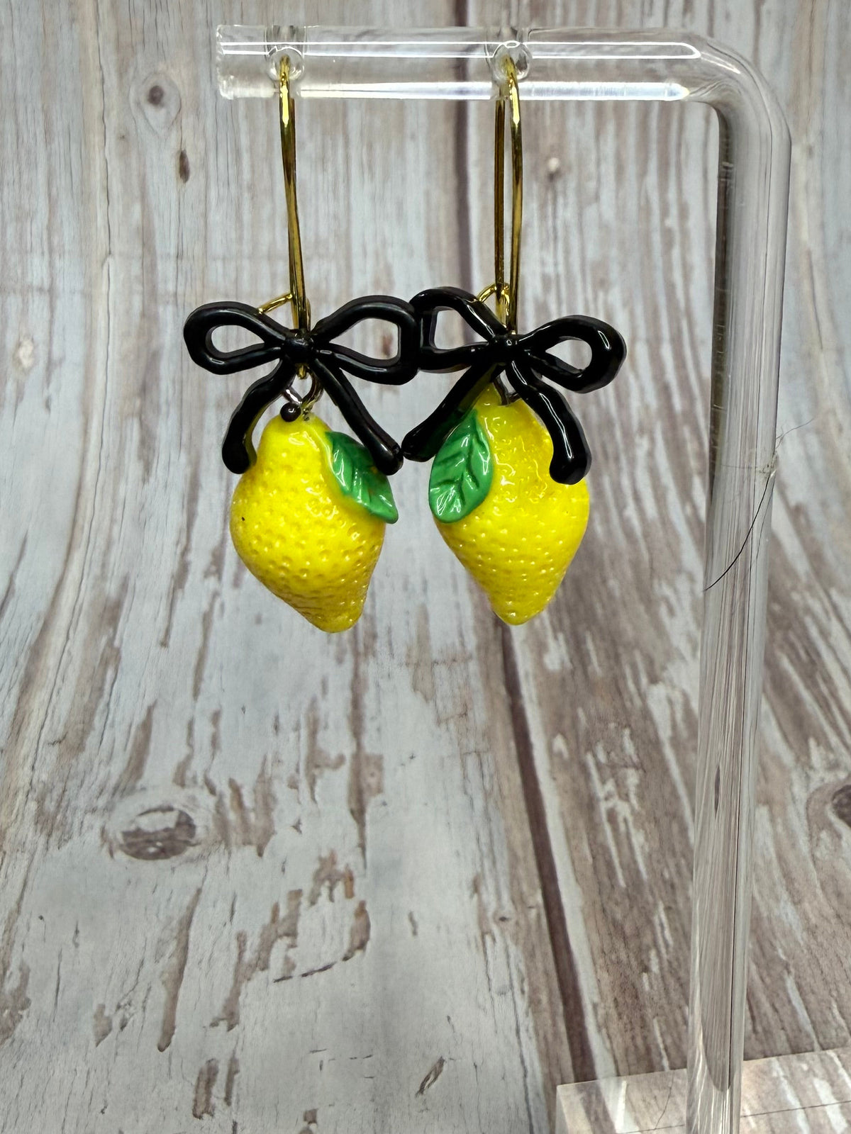 Lemon Bow Dangle Earrings, Hypoallergenic French Hooks, Cute Citrus Earrings, Summer Fruit Jewelry, Gift for Her