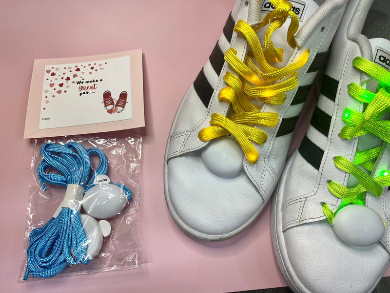 6 pack Light-Up Shoelace Valentine Party Favor, Handmade Valentine Card with LED Shoelace Favors