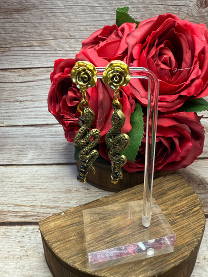 Reputation Inspired Rose Snake Earrings | Ready For It Friendship Beads | Swiftie Gift | Hypoallergenic Statement Dangle | Music Lover Jewelry