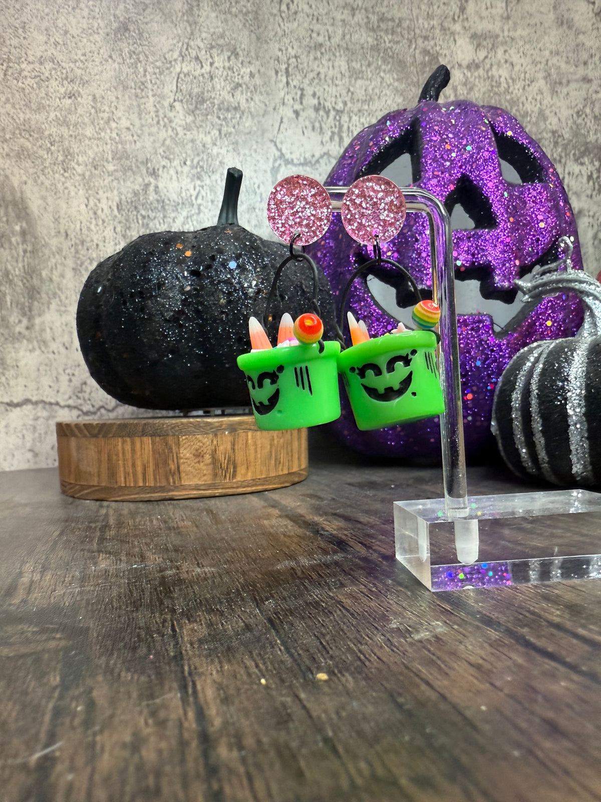 Halloween Candy Bucket Earrings: Ghost Buckets with Glitter Studs