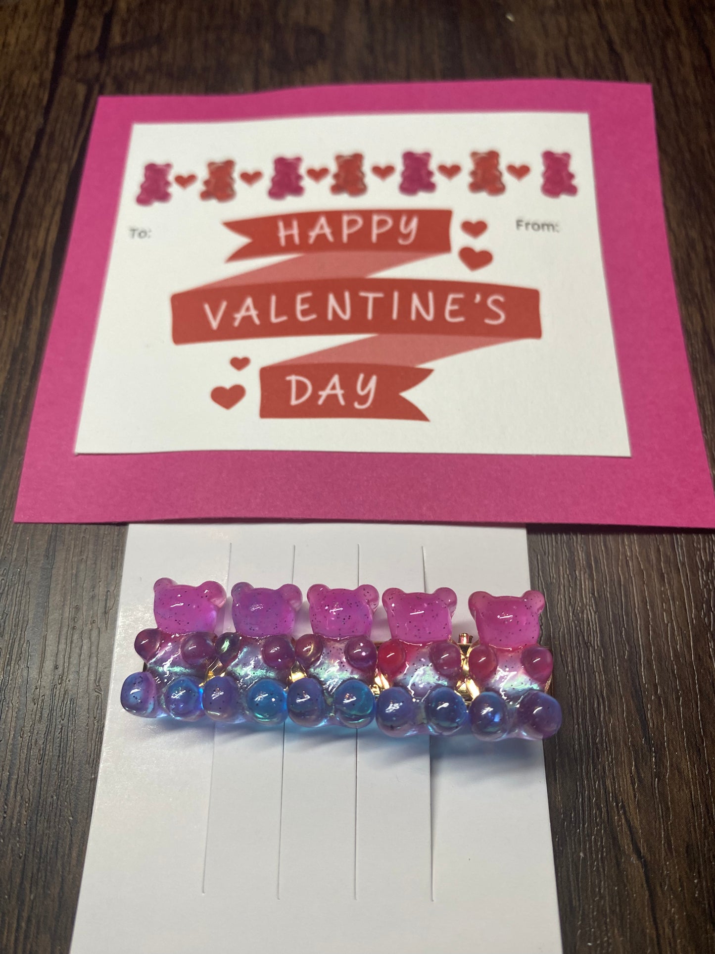 Handmade Valentine with Gummy Bear Hair Clip Favor, Gummy Bear Hairclip, Valentine Party Favor