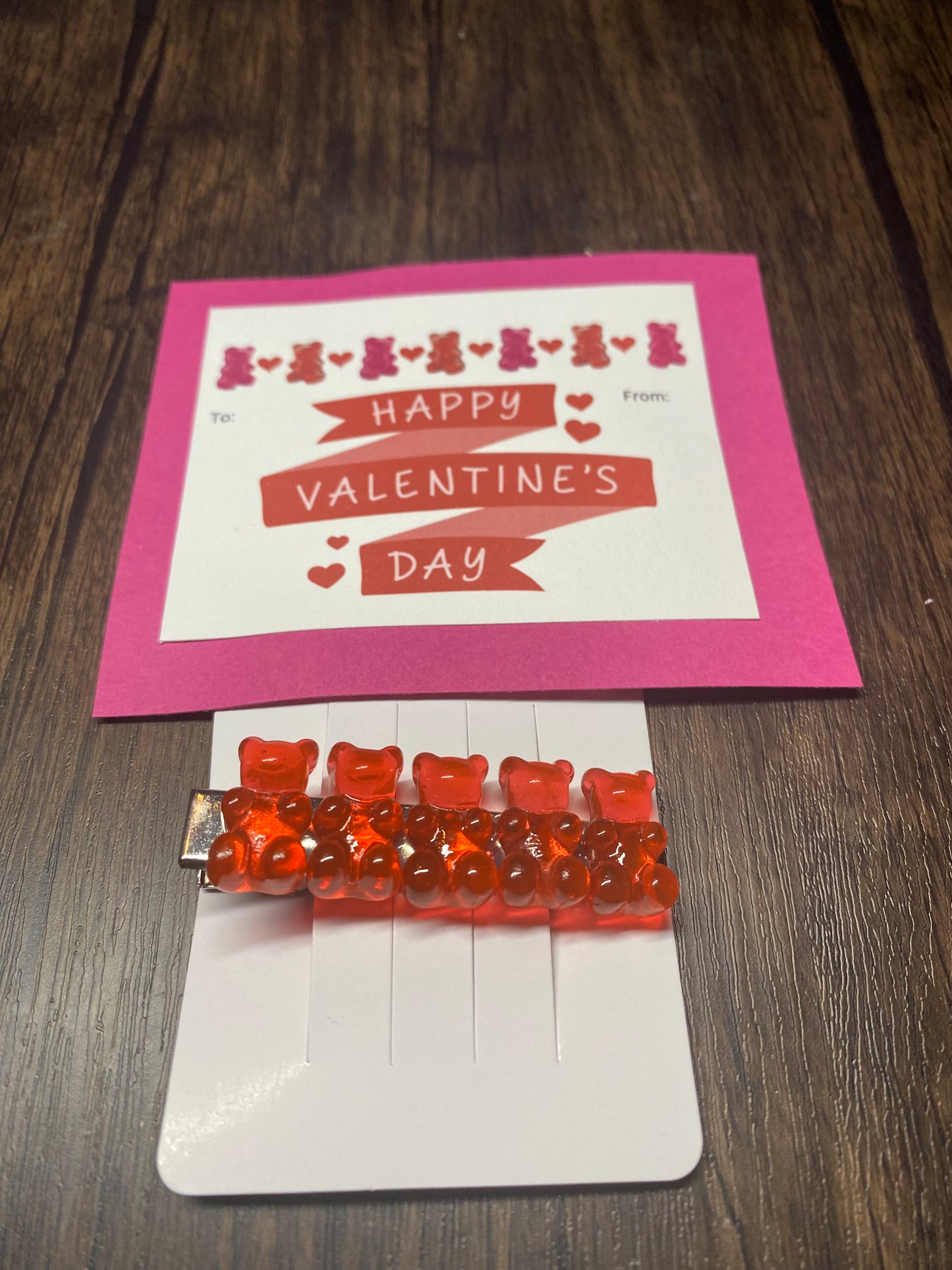 Handmade Valentine with Gummy Bear Hair Clip Favor, Gummy Bear Hairclip, Valentine Party Favor