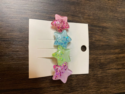 Handmade Glitter Star Hairclips. Colorful Sparkle Hair Accessories Cute Star Shaped Hair Clips for Kids and Adults