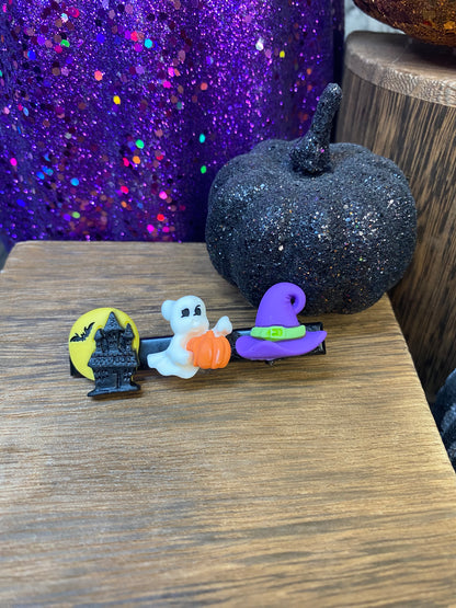 Whimsical Halloween Hair Clip - Hair Accessory with Spooky Ghosts,  Haunted House, Pumpkins Black Cat and more!  Cute Fall themed hair clip