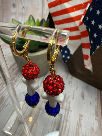 Patriotic Cross Earrings, Red White Blue Rhinestone Dangle Earrings, 4th of July Jewelry, Christian Gift, Memorial Day, Choose Your Hook Style