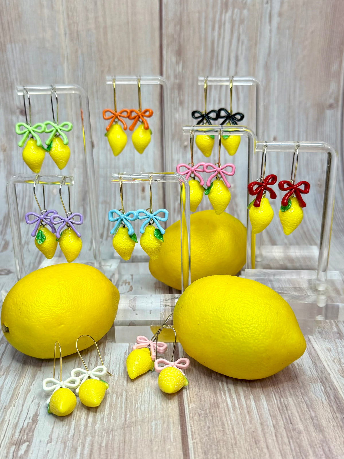 Lemon Bow Dangle Earrings, Hypoallergenic French Hooks, Cute Citrus Earrings, Summer Fruit Jewelry, Gift for Her