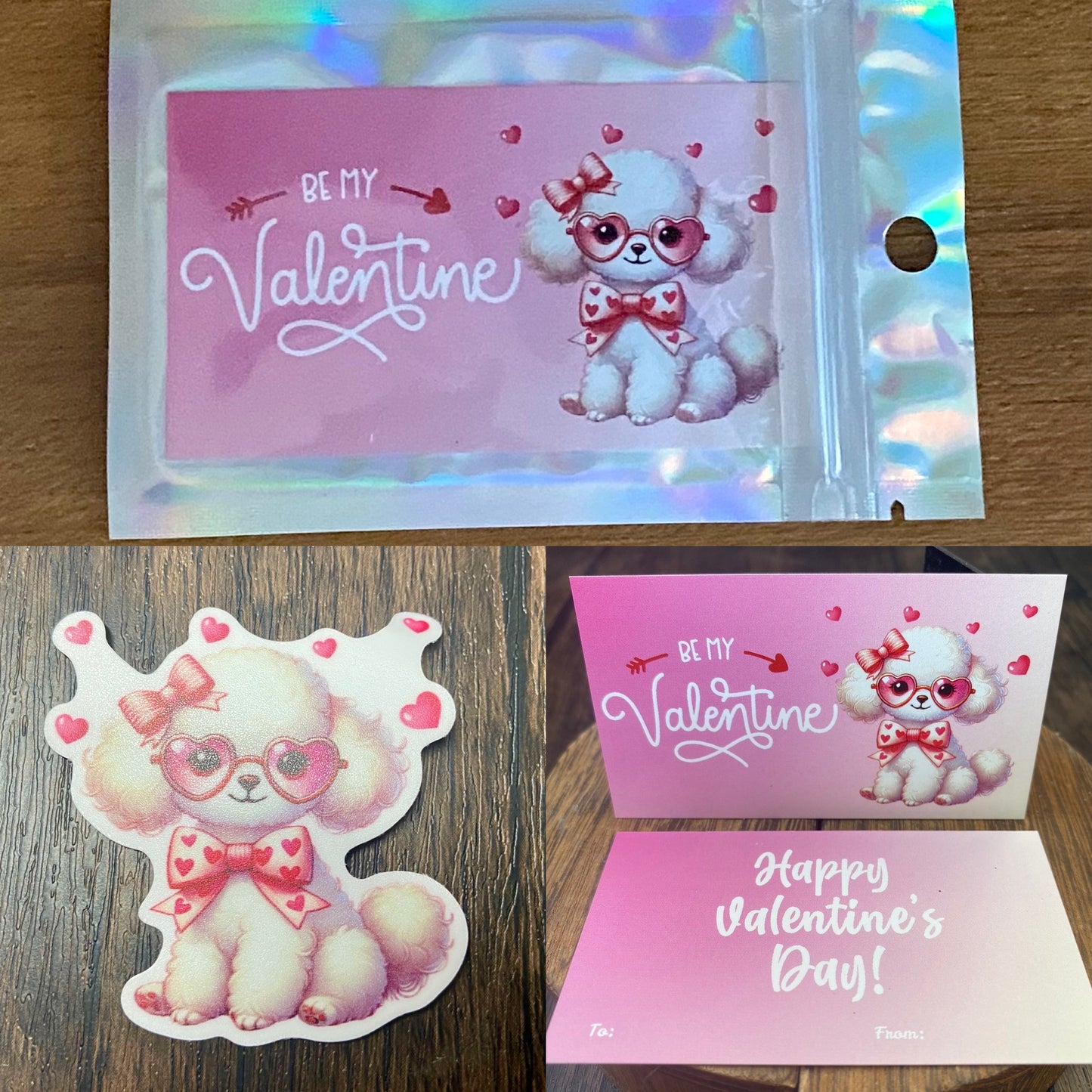 Adorable Dog Puppy Valentine with Matching 2” Vinyl Sticker Perfect Non-Candy Gift for Kids & Class Parties, Valentine Themed Dog Card & Sticker Combo