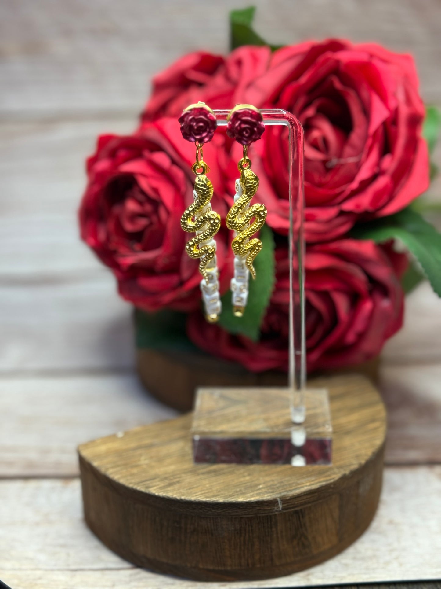 Reputation Inspired Rose Snake Earrings | Ready For It Friendship Beads | Swiftie Gift | Hypoallergenic Statement Dangle | Music Lover Jewelry