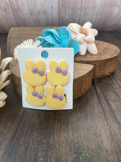 Pastel Bunny Hairclips with Glitter Bow Accent | Easter Spring Accessories for Kids | Cute Hair Clips for Girls Colorful Easter Outfit