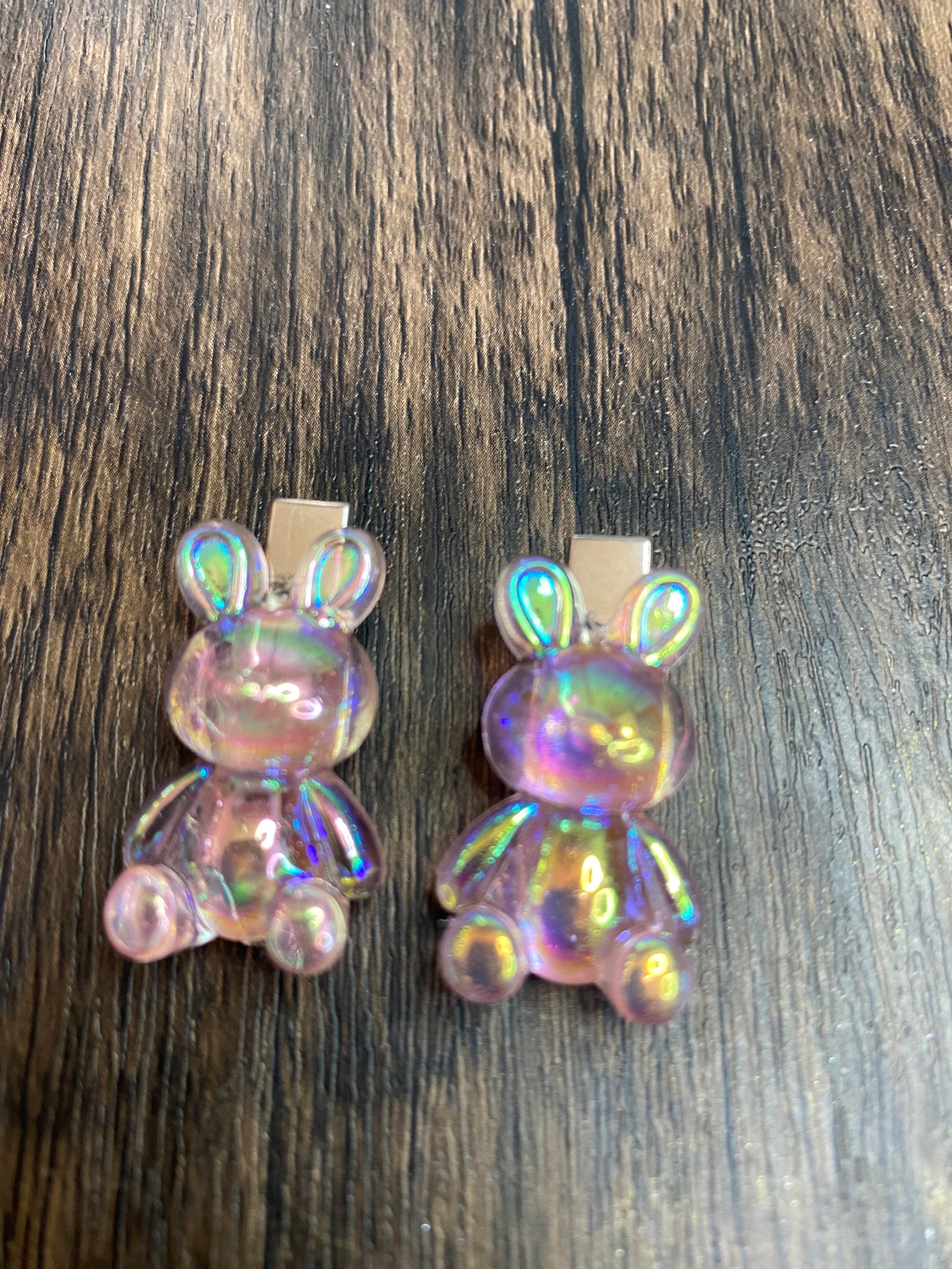 Easter Bunny Hairclips, Cute Iridescent Bunny Hairclips for Easter, Spring Barrettes in Pastel Colors