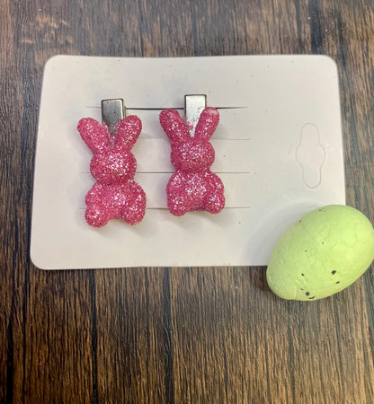 Sparkle Bunny Rabbit Hair Clips | Bright Glitter Easter Accessories | 1" Cute Rabbit Hair Accessories