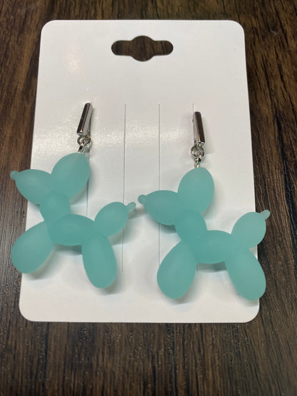 Balloon Animal Dangle Eaarings with Surgical Steel Rectangle post, Fun Colorful Dog Earrings