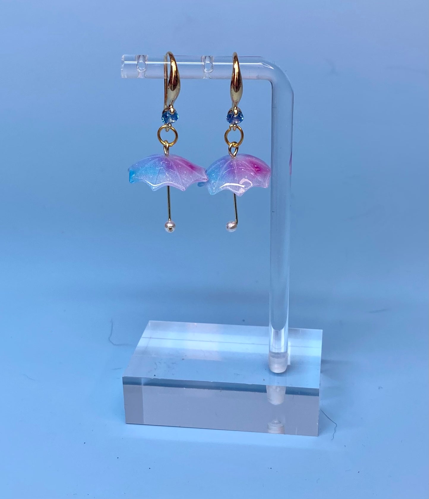 Gemstone Umbrella Dangle Earrings in Blue, Green, and Purple - Handcrafted Rainy Day Jewelry