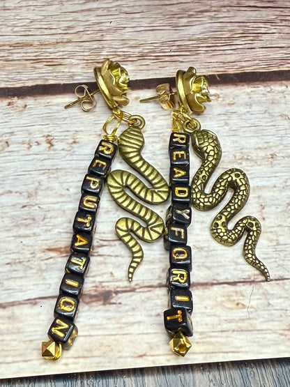 Reputation Inspired Rose Snake Earrings | Ready For It Friendship Beads | Swiftie Gift | Hypoallergenic Statement Dangle | Music Lover Jewelry