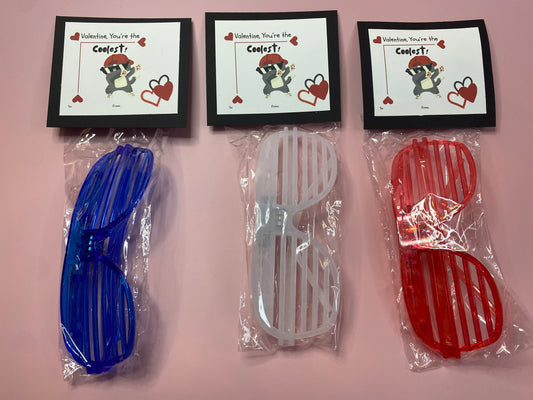 6 pack Light-Up Glasses Valentine Party Favors, Handmade Valentine Card with Favor