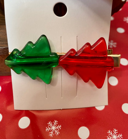 Christmas Candy Coated Christmas Tree Hair Clip, Holiday Tree Hair Accessory in Red and Green