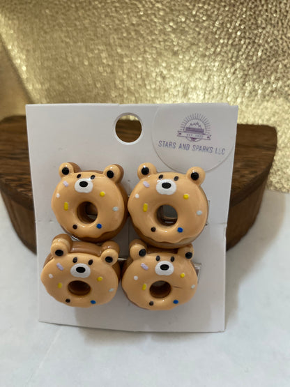 Fun Colorful and Playful Doughnut Shaped Animal Themed Hair Clips, Cute Hair Accessory, Animal, Candy Coated Hair Barrettes