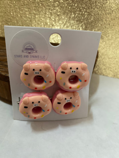 Fun Colorful and Playful Doughnut Shaped Animal Themed Hair Clips, Cute Hair Accessory, Animal, Candy Coated Hair Barrettes