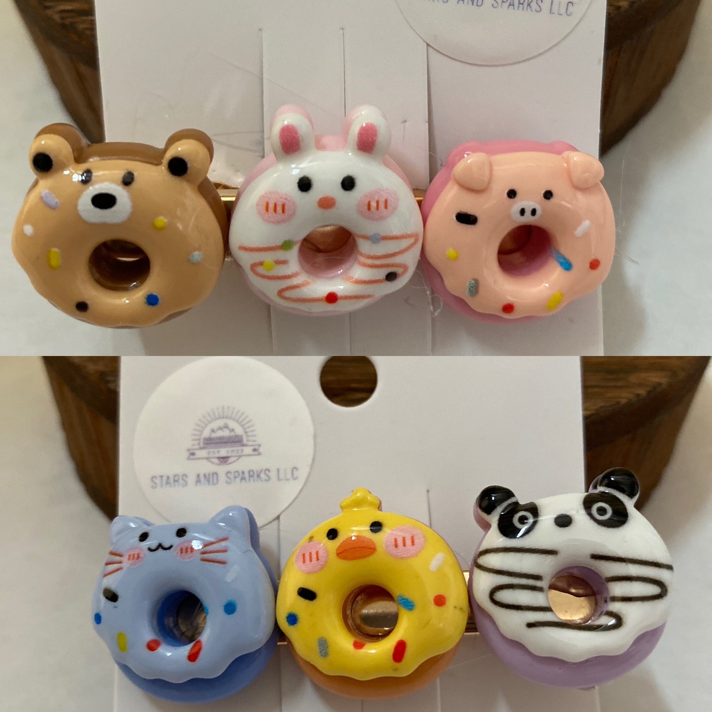 Fun Colorful and Playful Doughnut Shaped Animal Themed Hair Clips, Cute Hair Accessory, Animal, Candy Coated Hair Barrettes