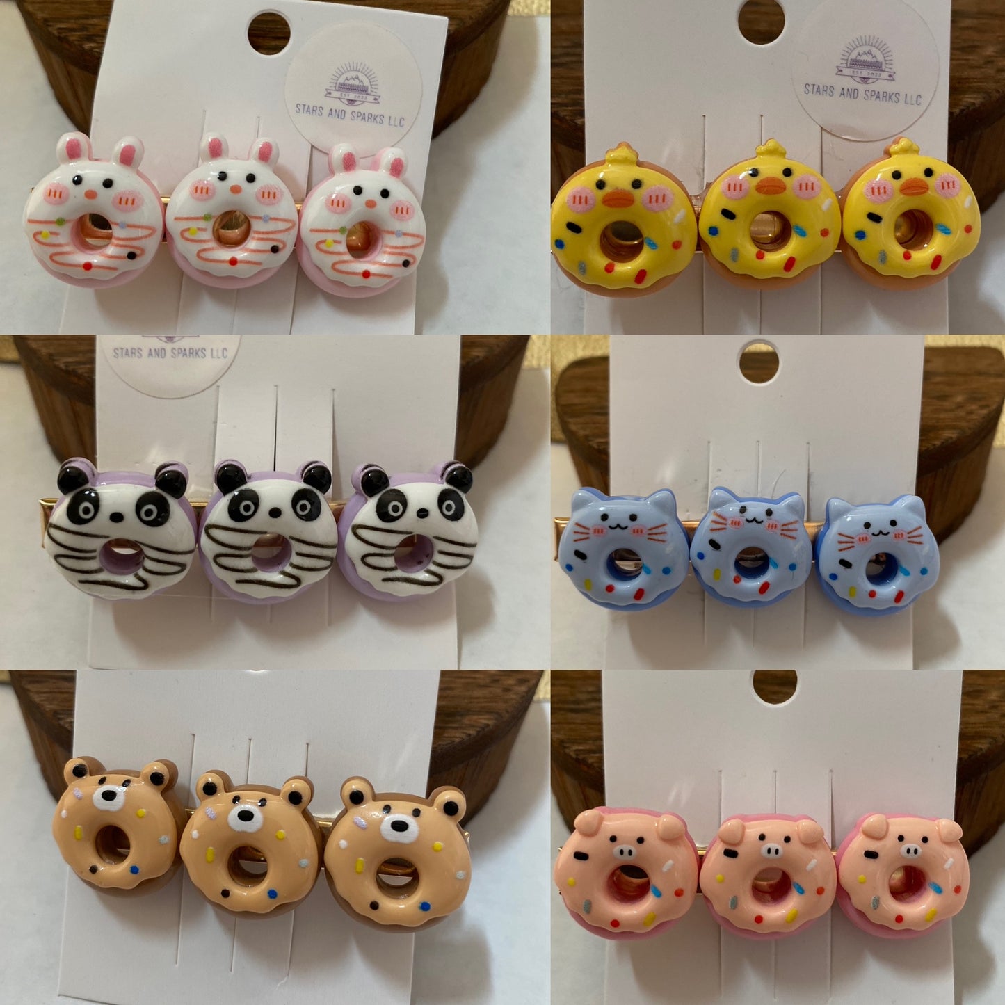 Fun Colorful and Playful Doughnut Shaped Animal Themed Hair Clips, Cute Hair Accessory, Animal, Candy Coated Hair Barrettes