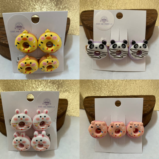 Fun Colorful and Playful Doughnut Shaped Animal Themed Hair Clips, Cute Hair Accessory, Animal, Candy Coated Hair Barrettes