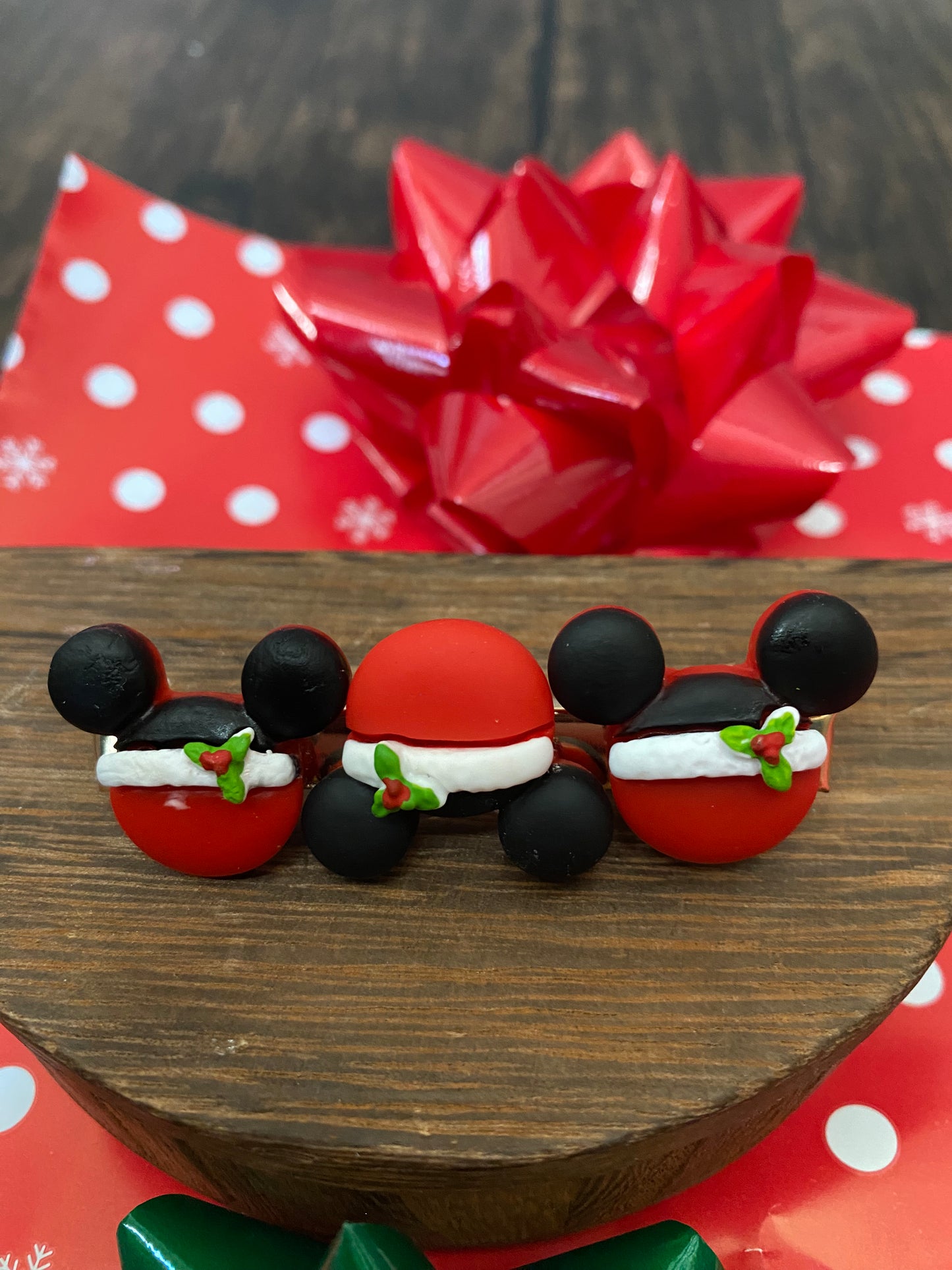 Holiday themed Mouse Ear inspired Hair Clips, Christmas Hair Clips, Adorable Hair Accessory