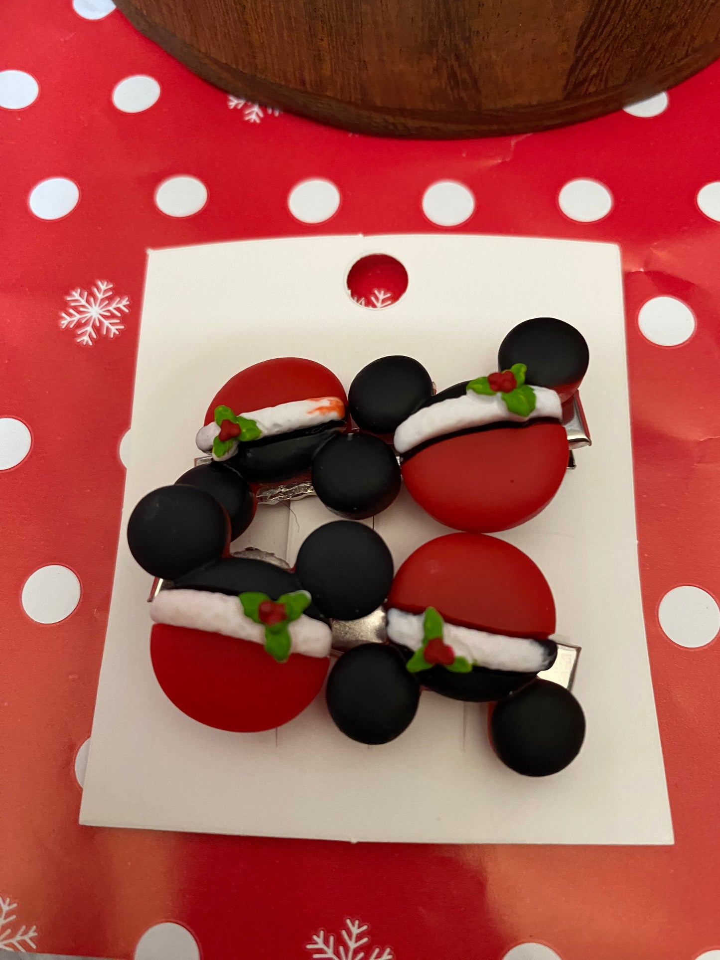 Holiday themed Mouse Ear inspired Hair Clips, Christmas Hair Clips, Adorable Hair Accessory