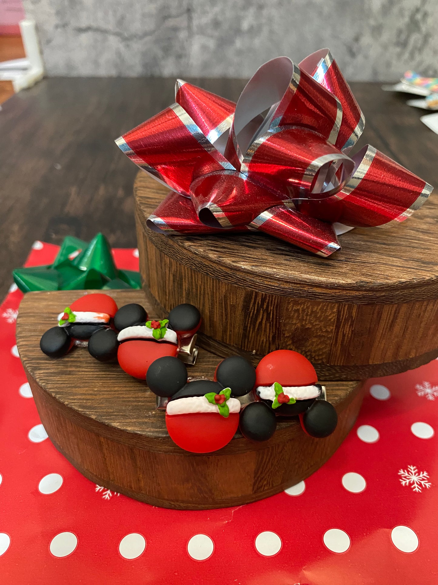 Holiday themed Mouse Ear inspired Hair Clips, Christmas Hair Clips, Adorable Hair Accessory