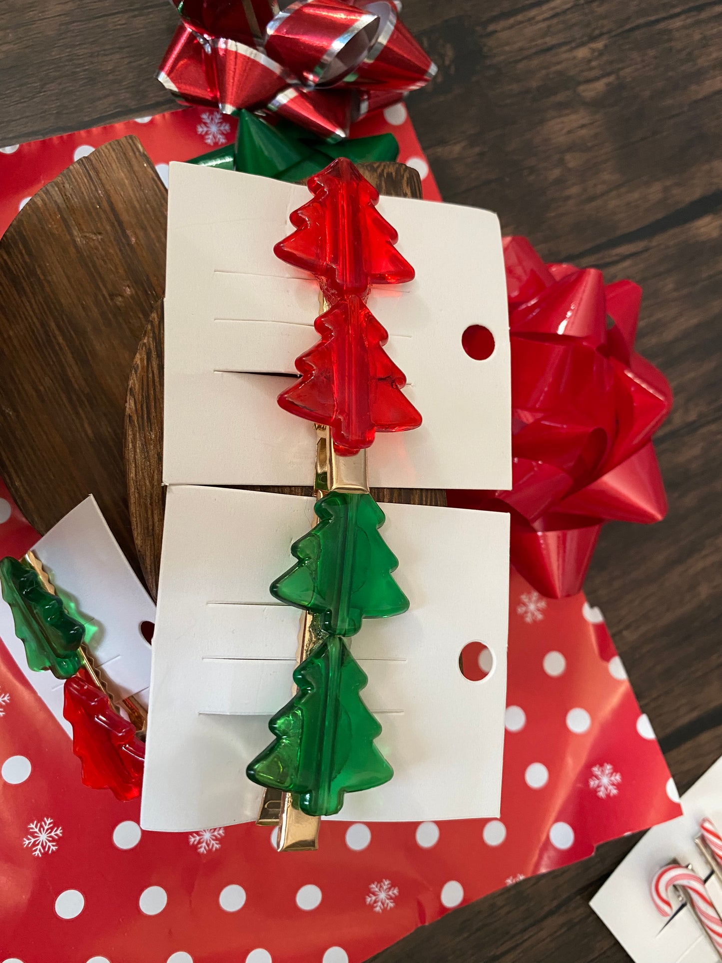 Christmas Candy Coated Christmas Tree Hair Clip, Holiday Tree Hair Accessory in Red and Green