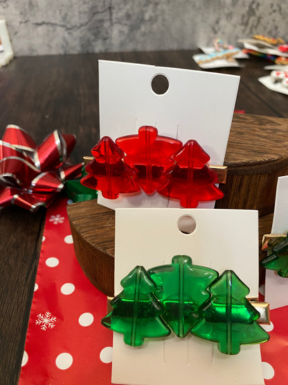 Christmas Candy Coated Christmas Tree Hair Clip, Holiday Tree Hair Accessory in Red and Green