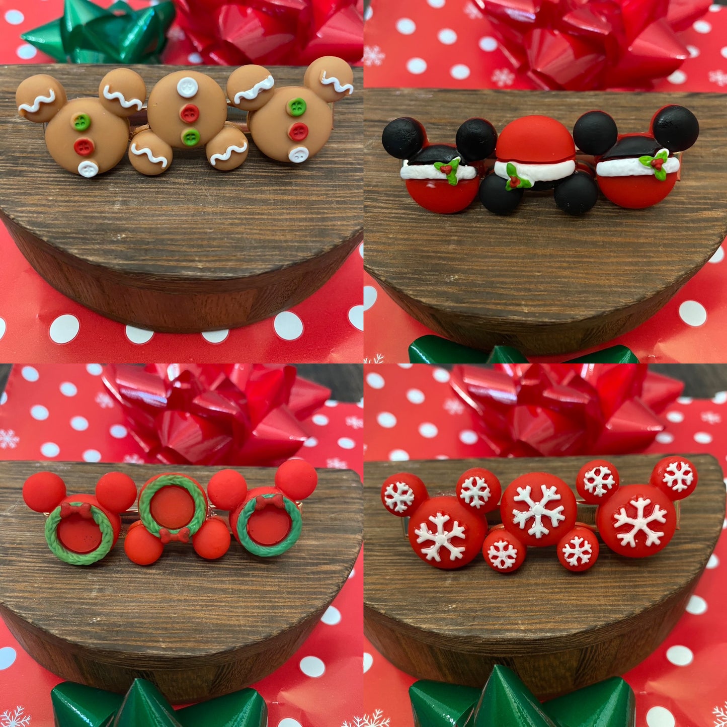 Holiday themed Mouse Ear inspired Hair Clips, Christmas Hair Clips, Adorable Hair Accessory