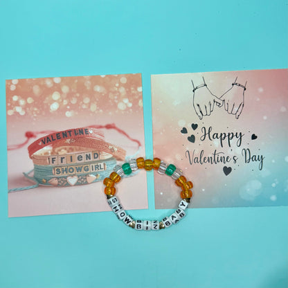 Showgirl Inspired  Valentines – Friendship Bracelet Cards, Galentine’s Day Gift, Trending Valentines