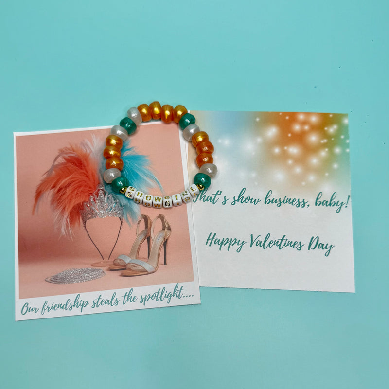 Showgirl Inspired  Valentines – Friendship Bracelet Cards, Galentine’s Day Gift, Trending Valentines