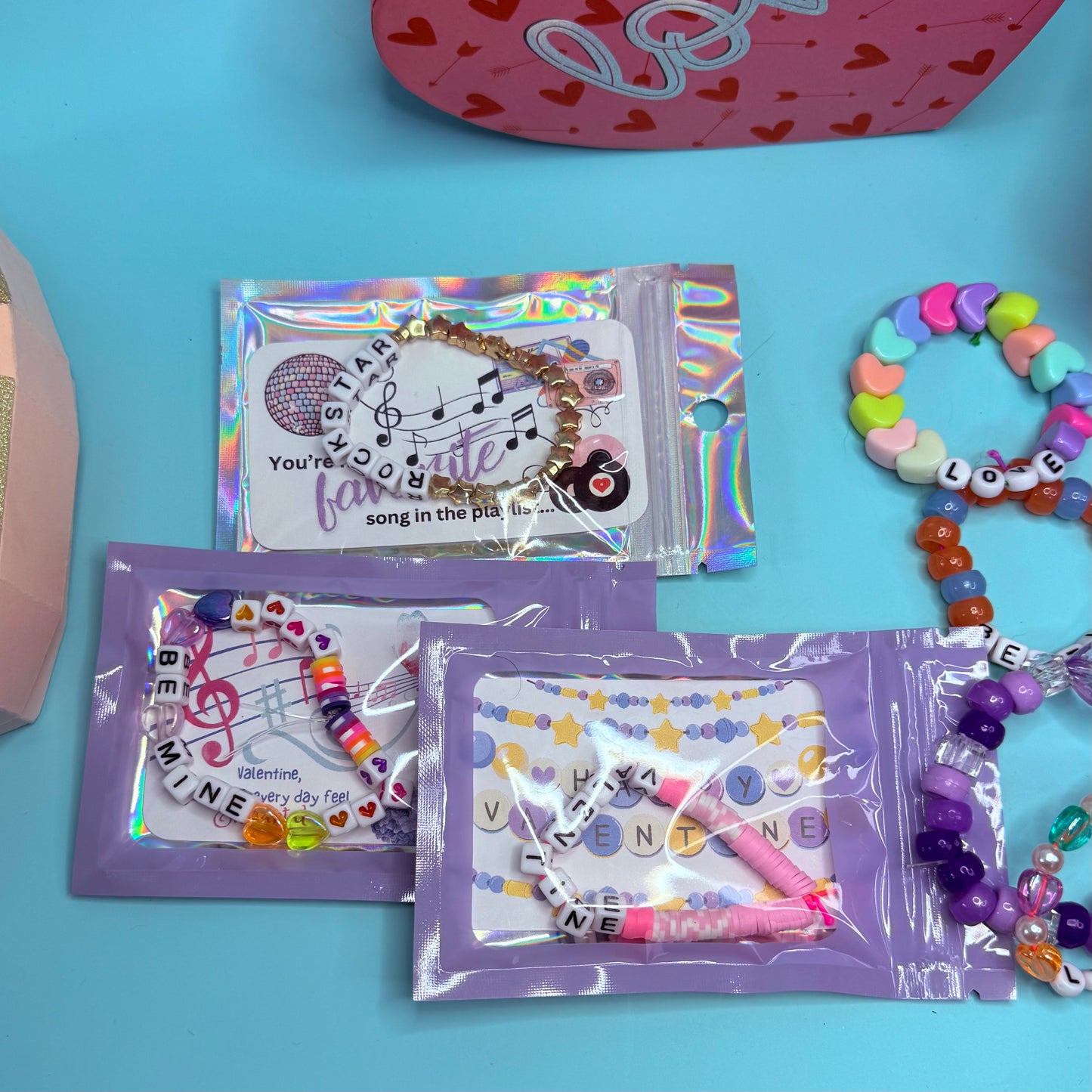 Magical Music Valentines – Friendship Bracelet Card Set, Beaded Gift for Kids, Teens & Friends, Pop Star Vibes, Unique Classroom Cards