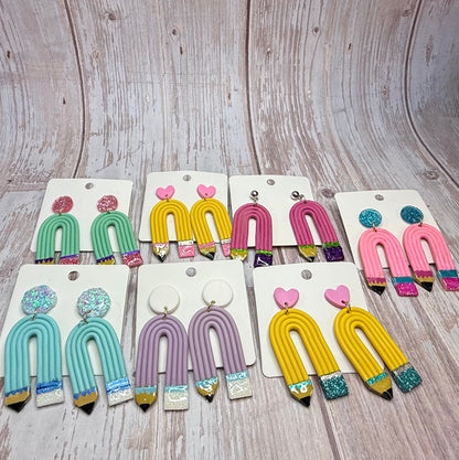 Pencil Dangle Earrings, Teacher Gift Earrings, Back to School Jewelry, Cute Classroom Earrings, Colorful Statement Earrings
