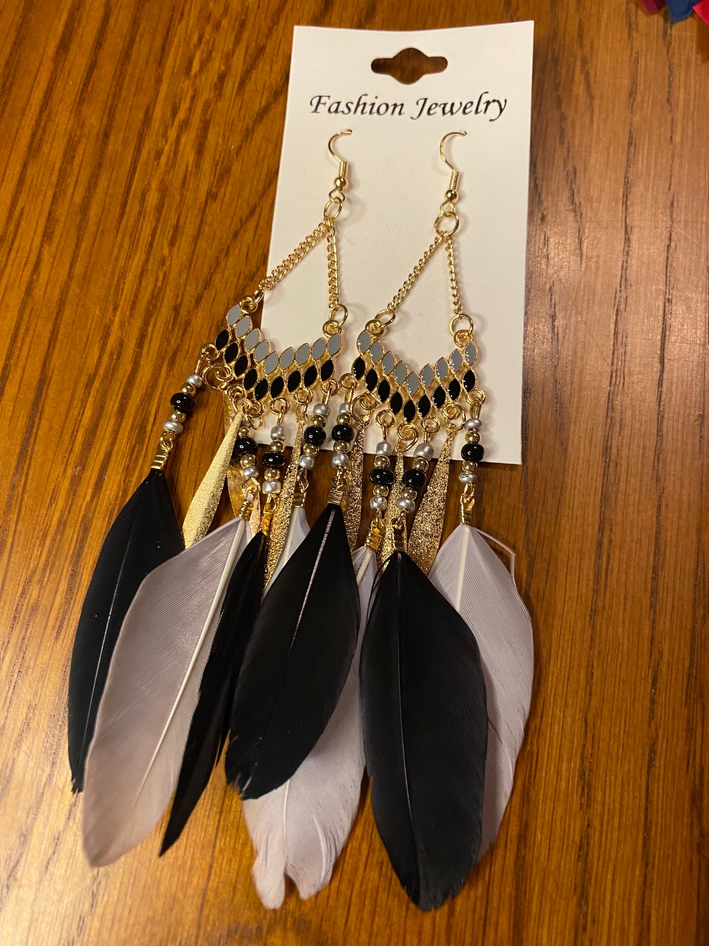 Boho Feather Earrings, Bright Colored Feather, Bead, and Gold Alloy Dangle Earrings- Several Colors