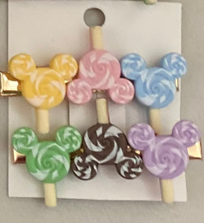 Colorful Adorable Mouse Eared Inspired Candy Themed Hair Clips, Mickey Themed Barettes, Lollipop Candy Ice Cream Hair Clips.