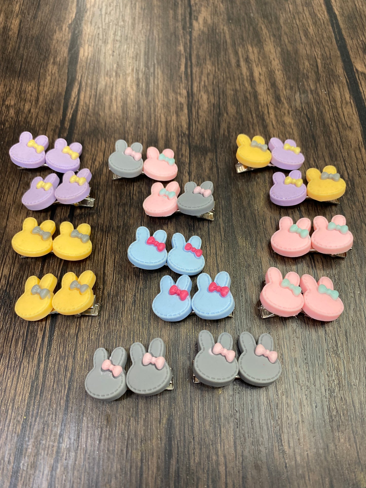 Colorful Mini Pastel Easter Bunny Hairclips, Rabbit Bunny Face with Bow Hair accessory for Easter Basket, Cute Hairclip
