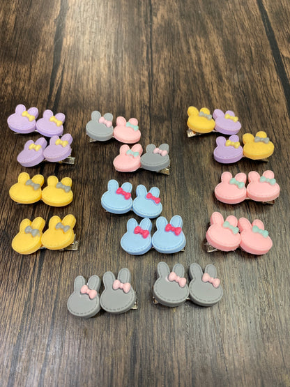 Colorful Mini Pastel Easter Bunny Hairclips, Rabbit Bunny Face with Bow Hair accessory for Easter Basket, Cute Hairclip