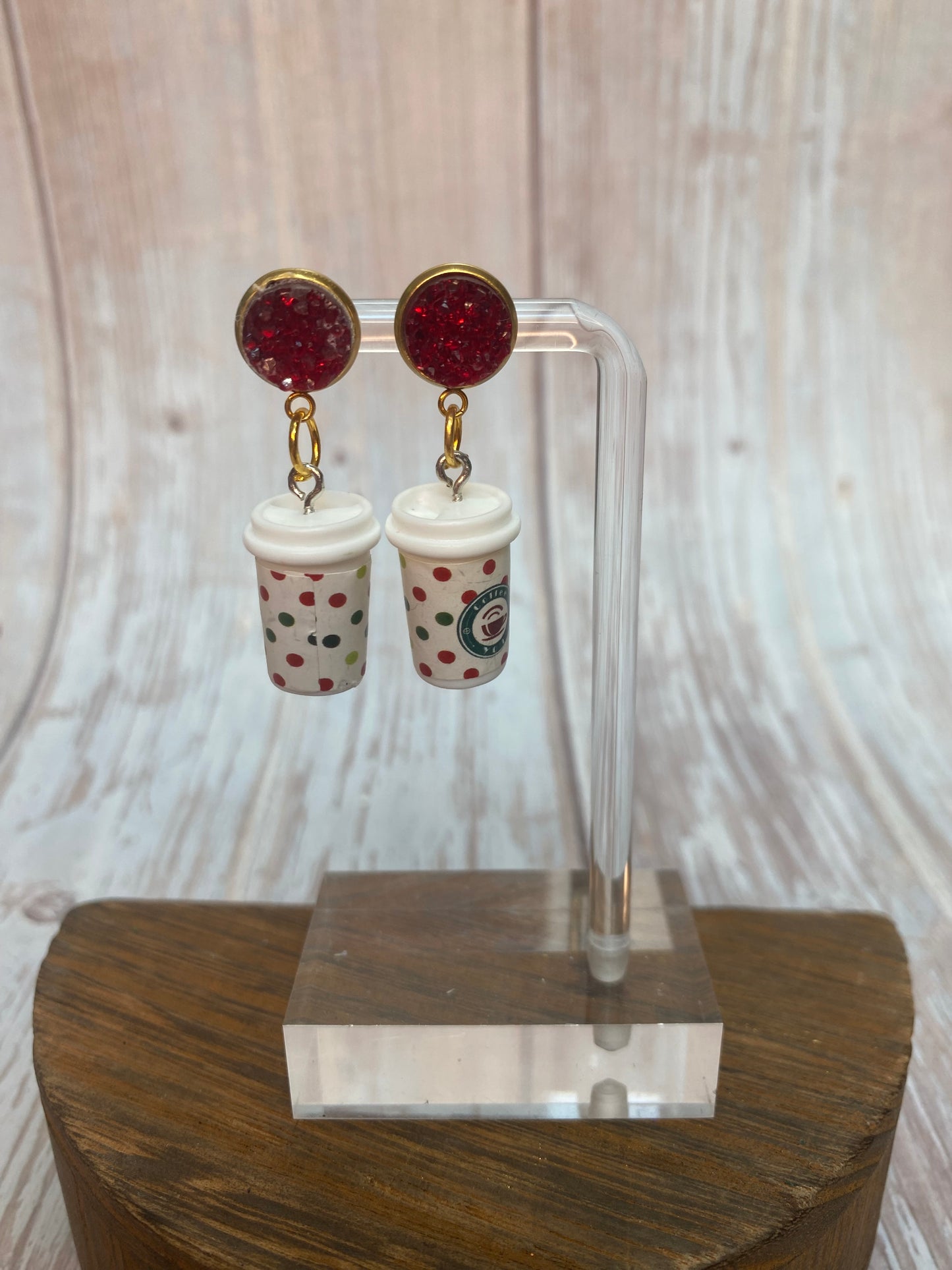 Holiday Sparkle Coffee Cup Earrings - Festive Christmas Jewelry - Glitter Resin Dangle Earrings - Coffee Lovers Gift, Holiday Jewelry Gift