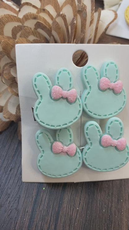 Pastel Bunny Hairclips with Glitter Bow Accent | Easter Spring Accessories for Kids | Cute Hair Clips for Girls Colorful Easter Outfit