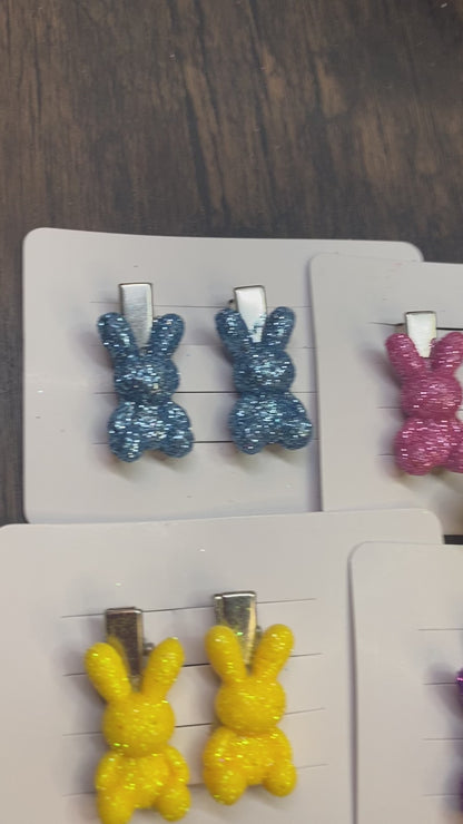 Sparkle Bunny Rabbit Hair Clips | Bright Glitter Easter Accessories | 1" Cute Rabbit Hair Accessories