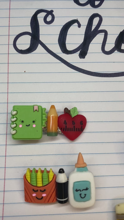 Adorable Back to School Barrette Set - 4 Pack - Cute School Supply Hair Clips for Kids