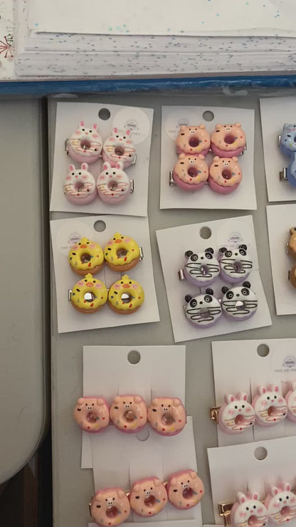 Fun Colorful and Playful Doughnut Shaped Animal Themed Hair Clips, Cute Hair Accessory, Animal, Candy Coated Hair Barrettes