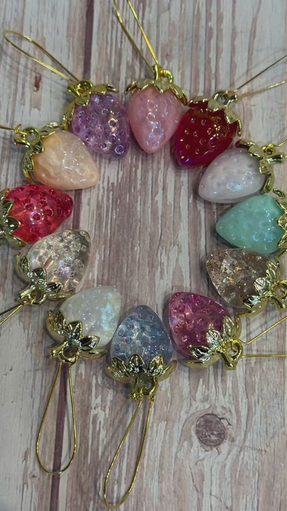 Iridescent Strawberry Earrings - Acrylic Fruit Earrings on French Hooks - Handmade Kawaii Jewelry, Summer Fruit Colorful Strawberry Earrings