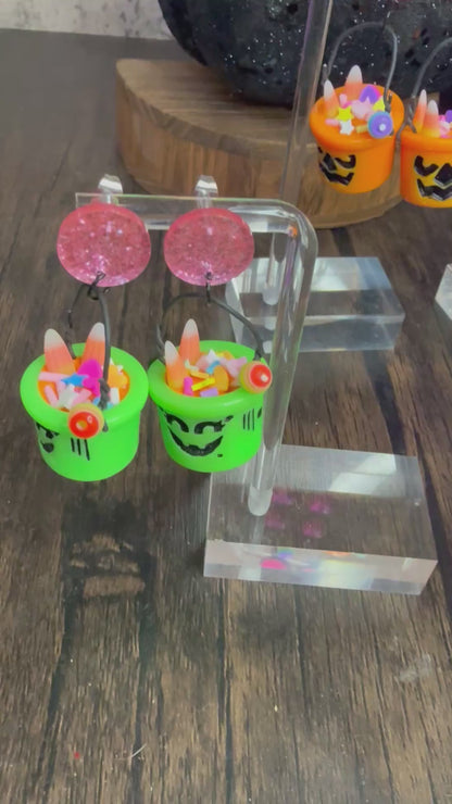 Halloween Candy Bucket Earrings: Ghost Buckets with Glitter Studs