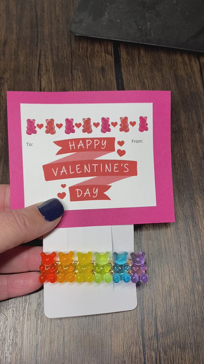Handmade Valentine with Gummy Bear Hair Clip Favor, Gummy Bear Hairclip, Valentine Party Favor