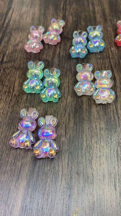 Easter Bunny Hairclips, Cute Iridescent Bunny Hairclips for Easter, Spring Barrettes in Pastel Colors