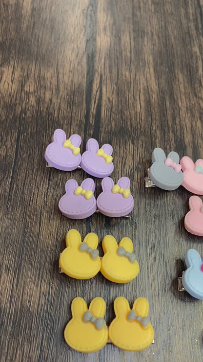 Colorful Mini Pastel Easter Bunny Hairclips, Rabbit Bunny Face with Bow Hair accessory for Easter Basket, Cute Hairclip