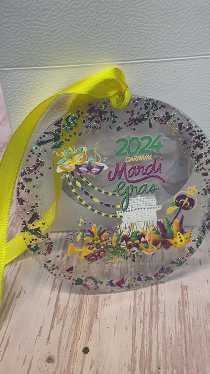 Custom Carnival Mardi Gras Cruise Ornament 2024/2025 - Glitter Carnival Ship Souvenir Keepsake, Carnival Mardi Gras Cruise Gift